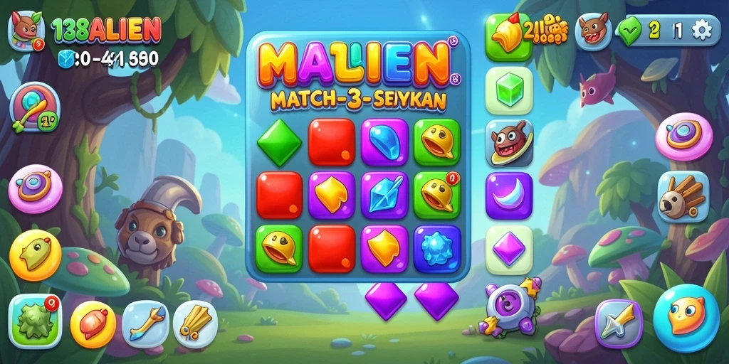 Gameplay Match-3 yang penuh warna dan menantang.
