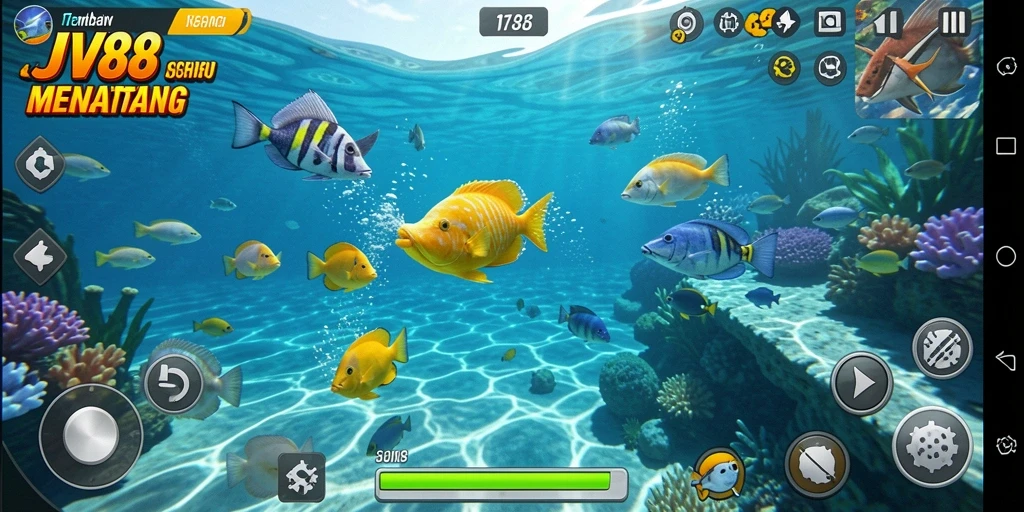 Tangkapan layar menunjukkan aksi menembak ikan yang mendebarkan.