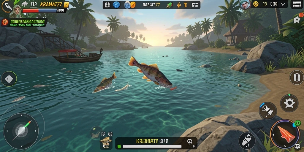 Menampilkan gameplay seru memancing di KRAMAT77.