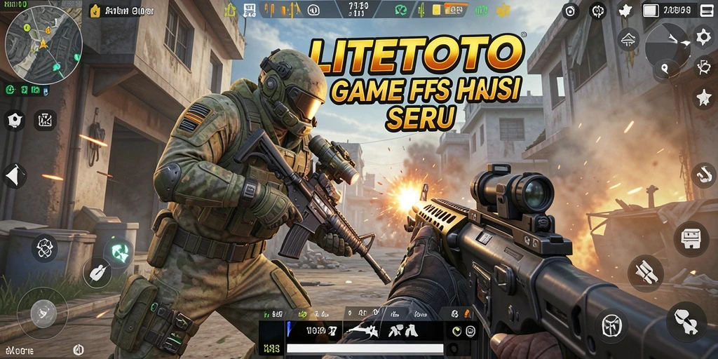 Screenshot gameplay LITETOTO menunjukkan aksi seru dalam pertarungan FPS.